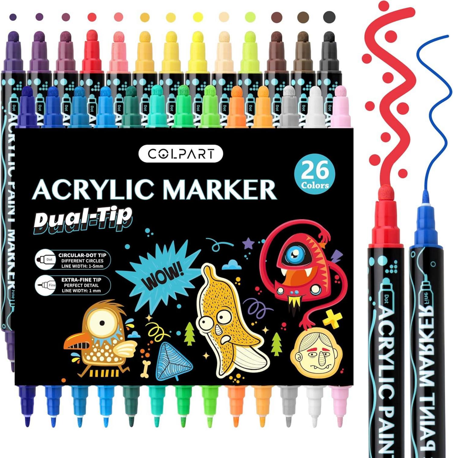 Acrylstifte Dual Tip Wasserfest 26 Farben Multimarker Kinder Holz