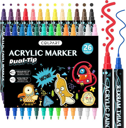 Acrylstifte Dual Tip Wasserfest 26 Farben Multimarker Kinder Holz