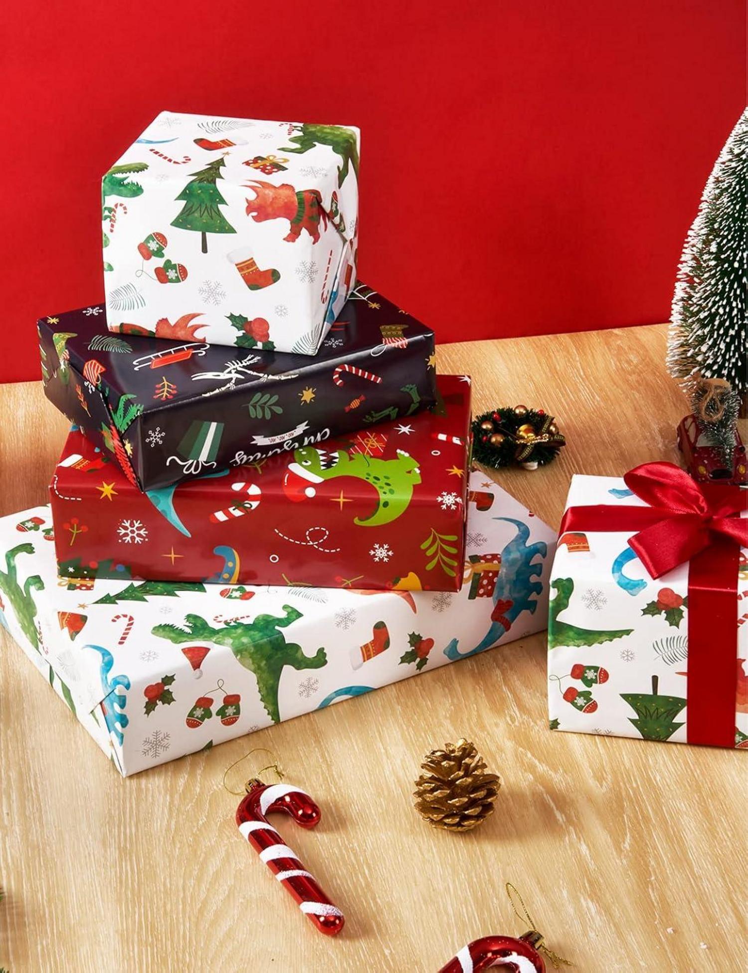 Weihnachts Dinosaurier Packpapier 10 Blatt 51x69cm Dino Geschenkpapier