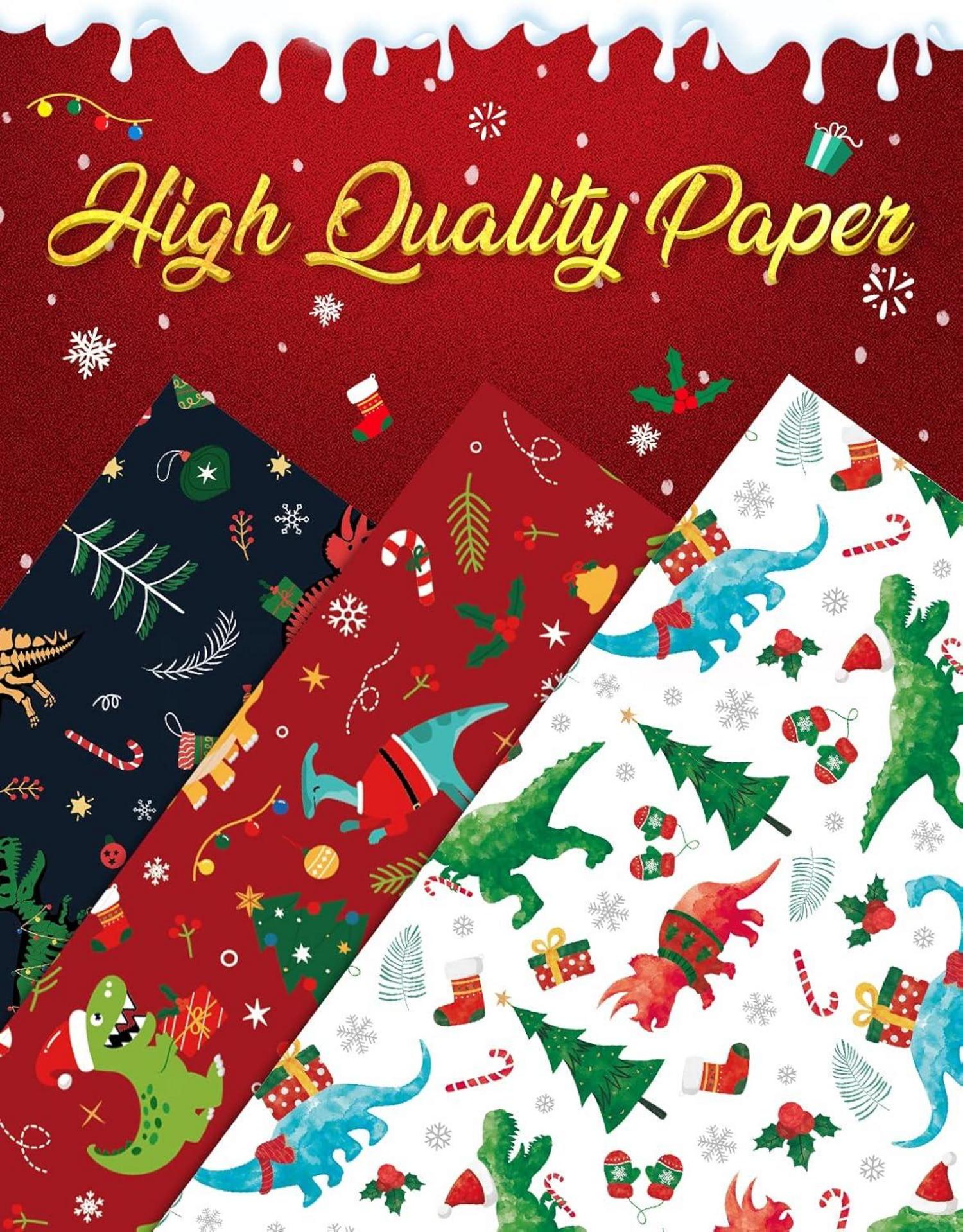 Weihnachts Dinosaurier Packpapier 10 Blatt 51 x 69cm Dino Thema Geschenkpapier