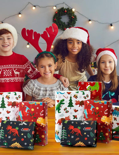 Dinosaurier Weihnachtsgeschenk Wrap Set 10 Blatt 51x69cm Kinder Geburtstag