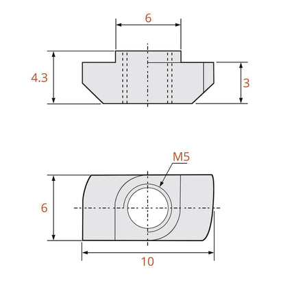 Nutensteine M5 für 20er Aluminiumprofile, verzinkt, 100 Stück