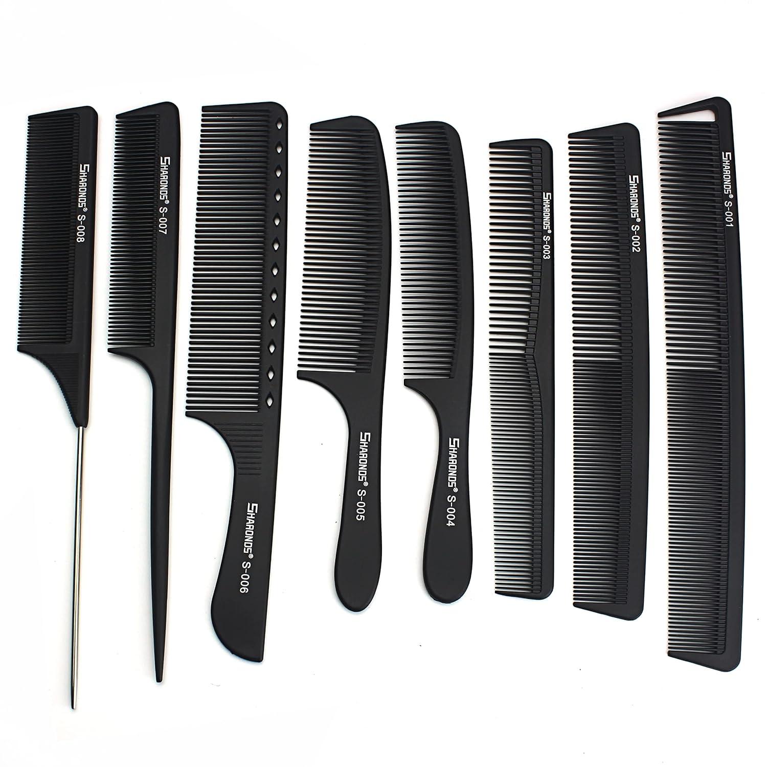 Professioneller Barber Carbon Haarkamm Set 8-teilig Hitzebeständig