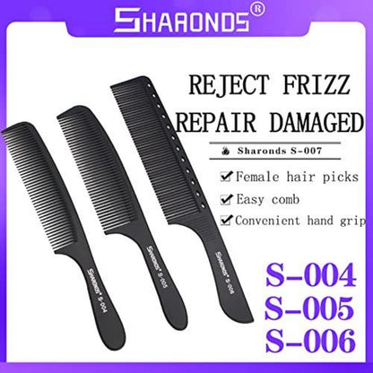 Professionelles hitzebeständiges Carbon Barber Kamm Set 8 Stück Schwarz