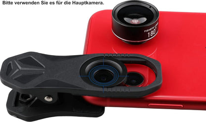 BIGBIGRIVER 180° Fisheye-Objektiv für iPhone Samsung Pixel BlackBerry - Handy-Objektiv mit Clip und anamorphotischer Linse