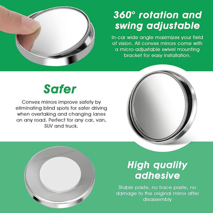 2Pcs Toter Winkel Autospiegel 360° HD Glas einstellbarer