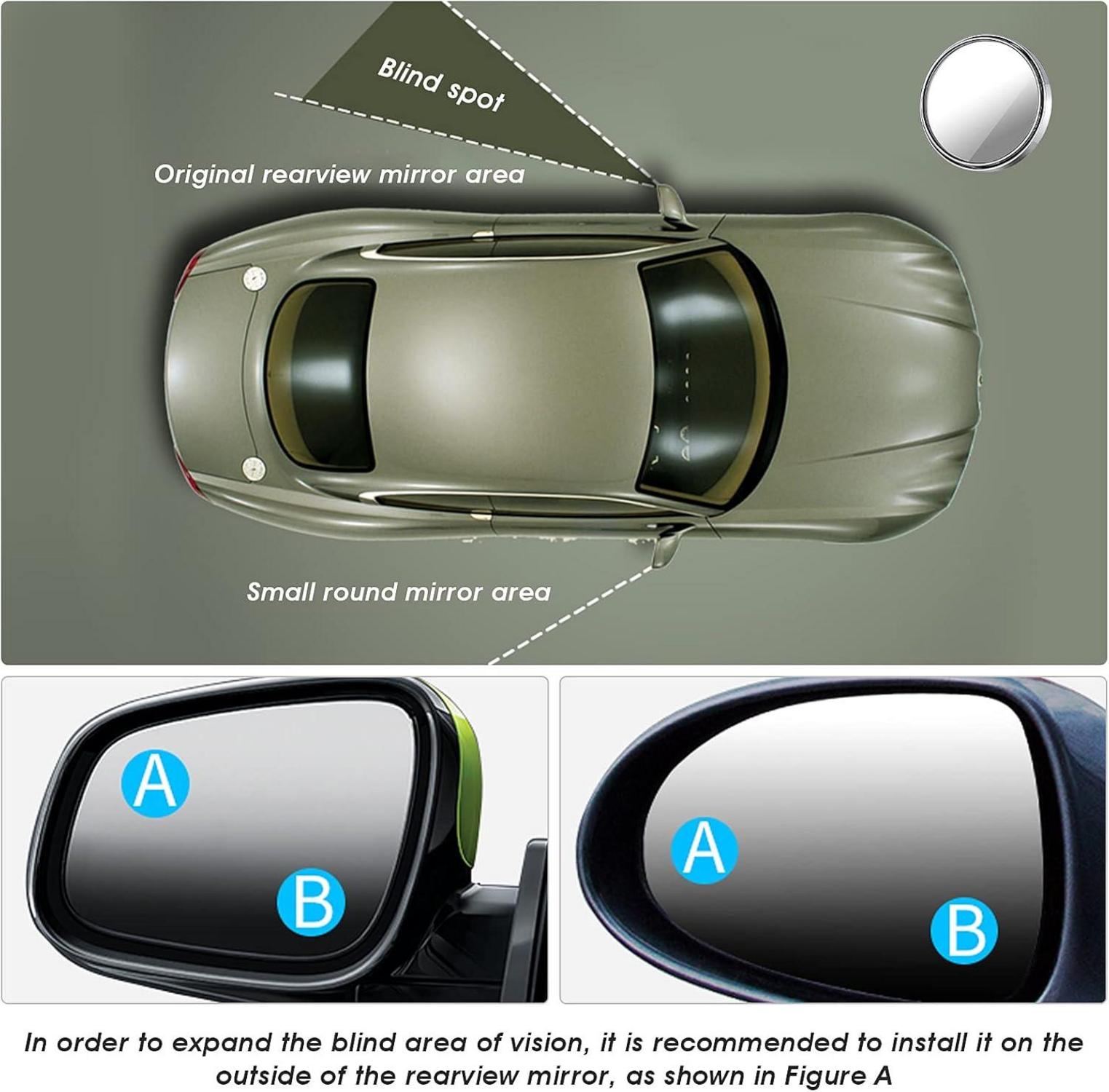 2Pcs Toter Winkel Autospiegel HD konvexes Glas auto Türspiegel 360° Rotate & einstellbar