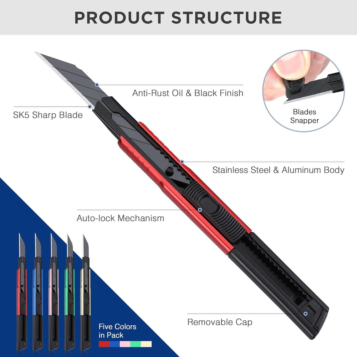 Professionelles 5-teiliges Cuttermesser Set mit 10 Ersatzklingen