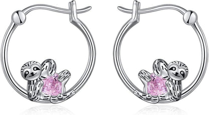 925 Sterling Silber Faultier Creolen Damen Mädchen Hypoallergen