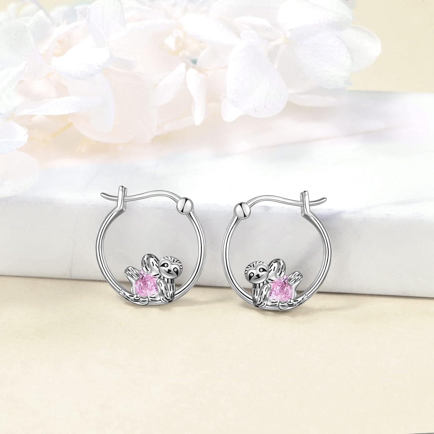 925 Sterling Silber Faultier-Creolen für Damen und Mädchen