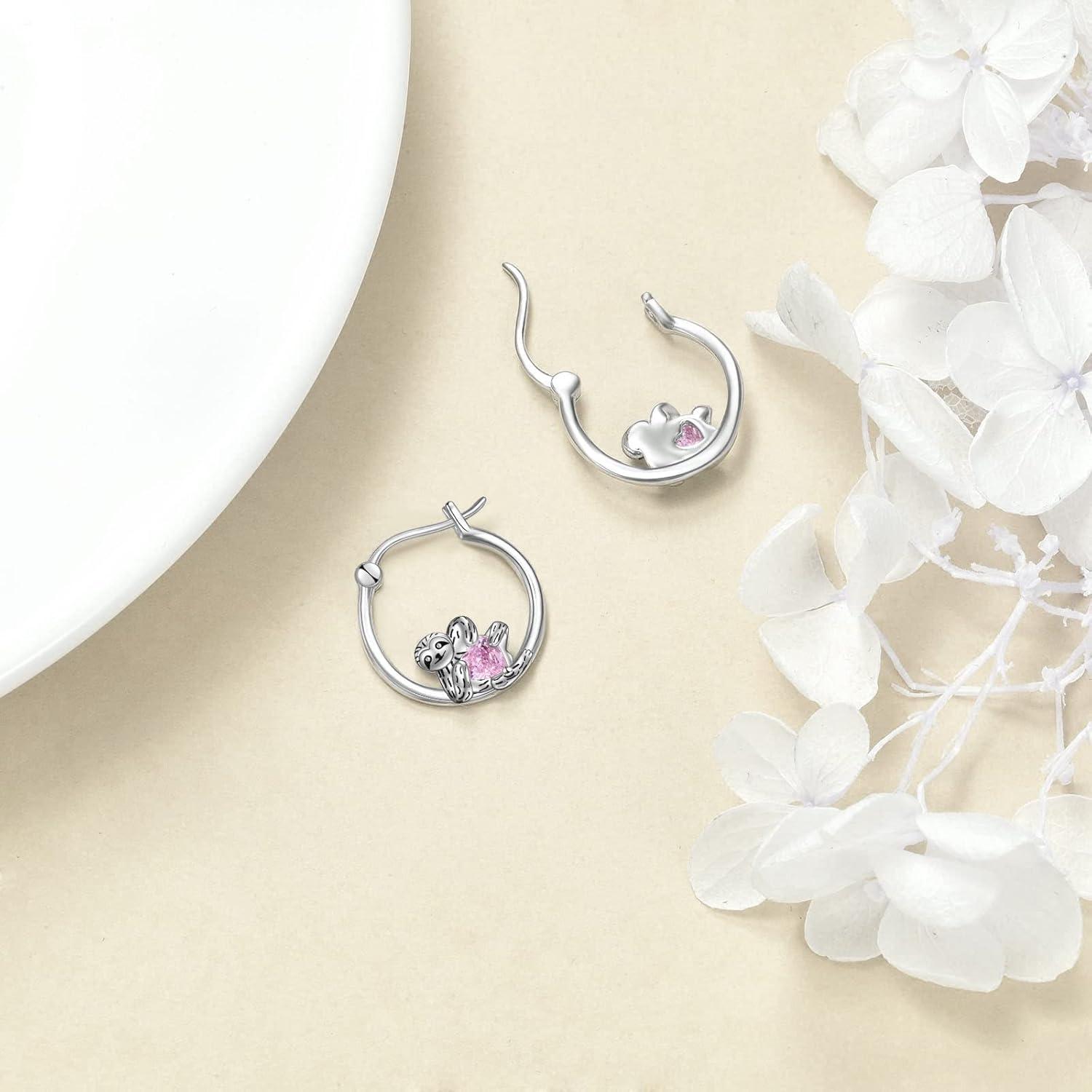 925 Sterling Silber Faultier Creolen Damen Mädchen Hypoallergen