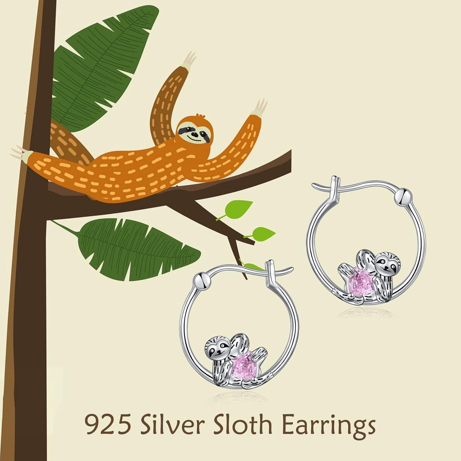 925 Sterling Silber Faultier Creolen Ohrringe Damen M?dchen Hypoallergen