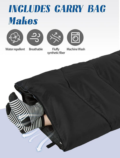 Forceatt Schlafsack Winter 4 Jahreszeiten -7~20°C Erwachsene 210x80CM Waterproof Schwarzes Outdoor Deckenschlafsack