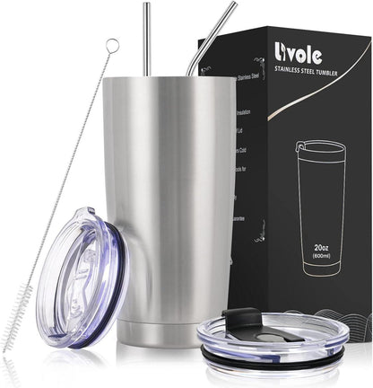 Thermobecher Edelstahl 20oz mit Strohhalm und Deckel, Doppelwandig