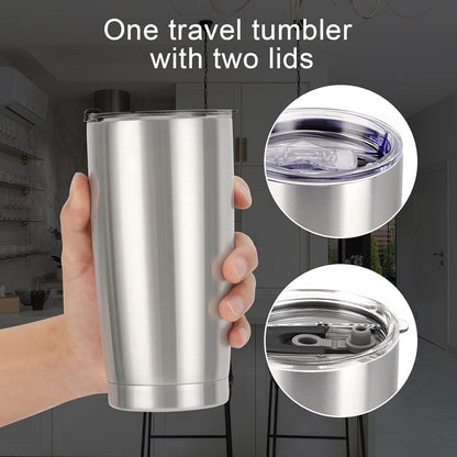 Livole Thermobecher 20oz 600ml Edelstahl Becher mit Strohhalm - Silber