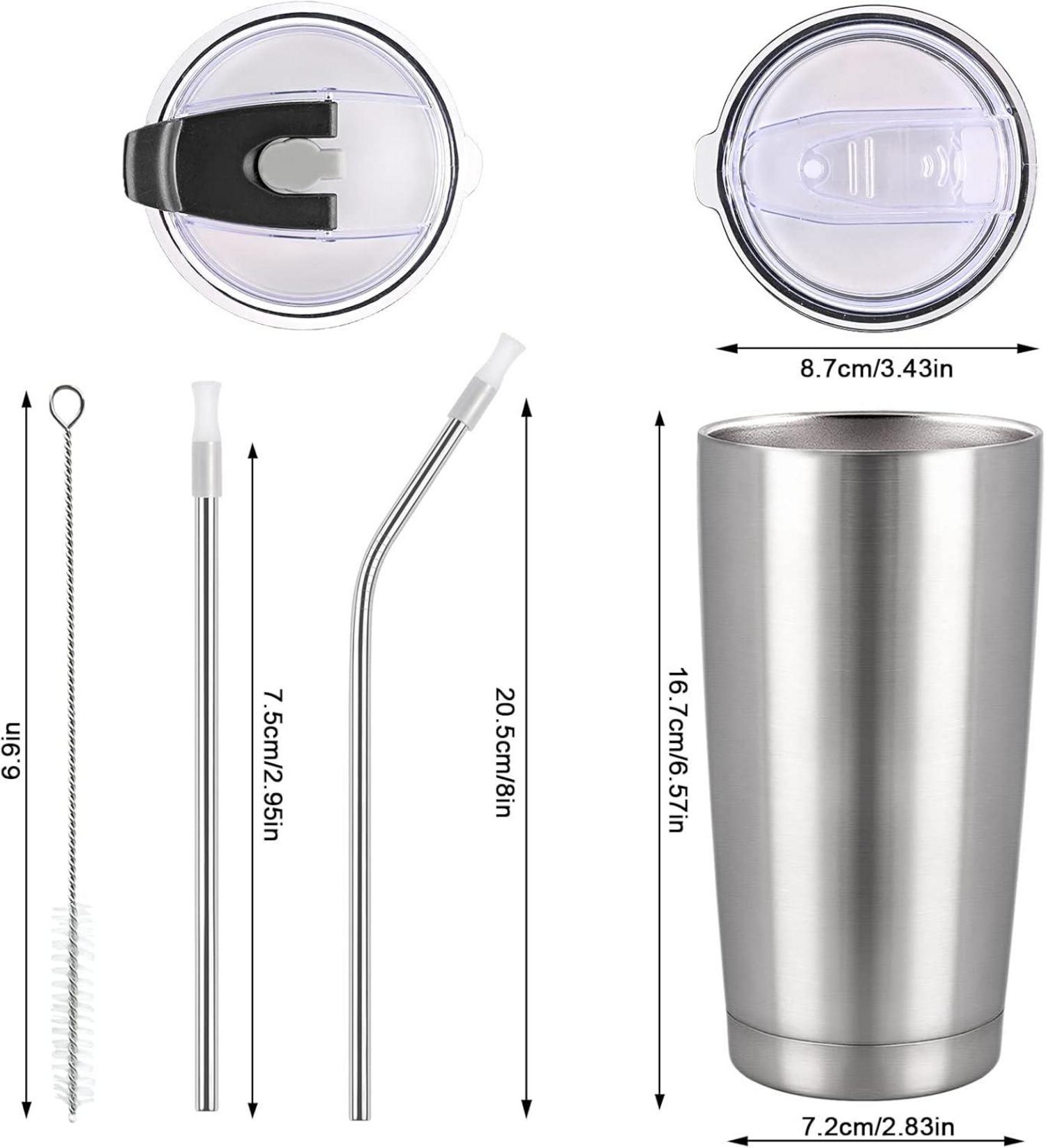 Livole Thermobecher 20oz 600ml Edelstahl Becher mit Strohhalm - Silber