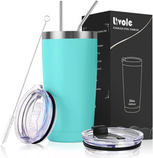 Livole Thermobecher 20oz Edelstahl Kaffeebecher to go mit Strohhalm