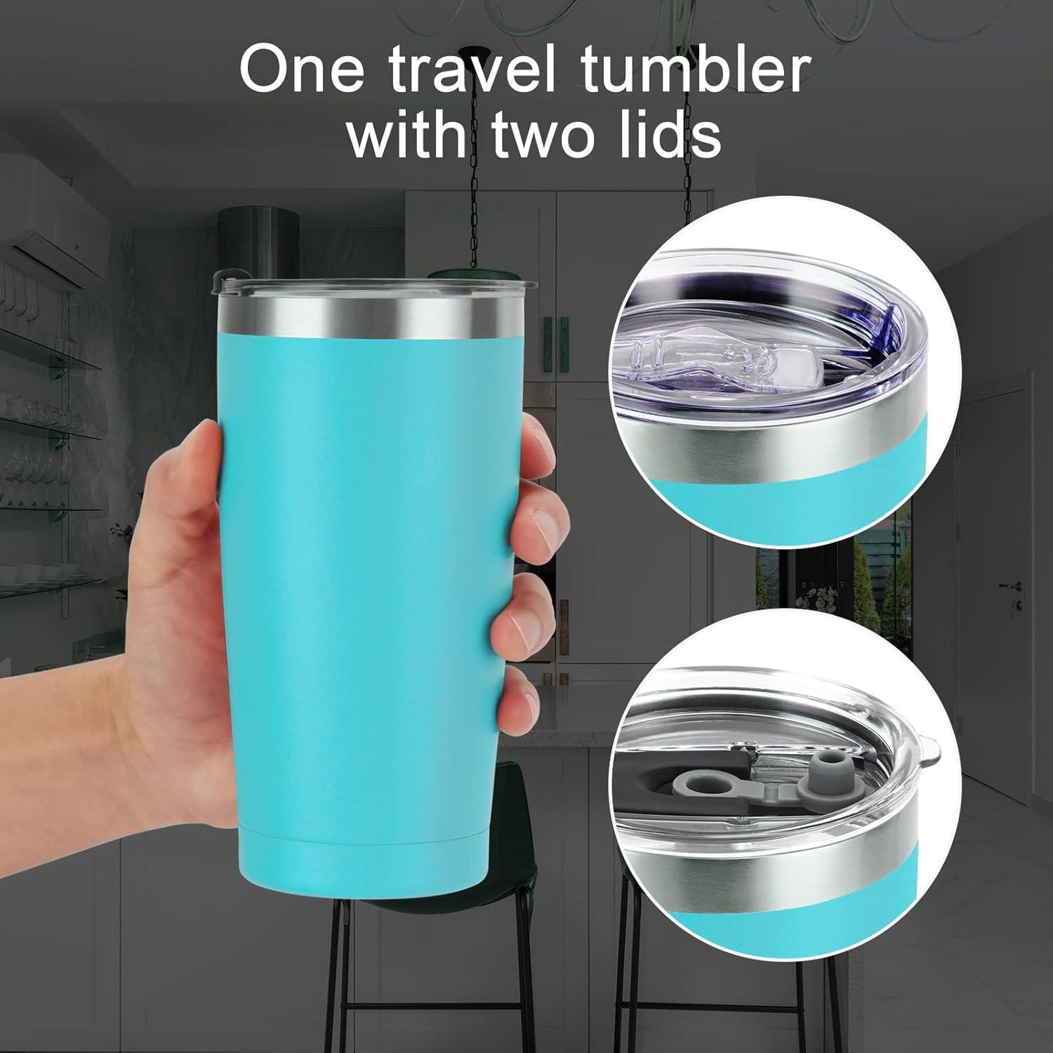 Livole Thermobecher 20oz 600ml mit Strohhalm, Deckel, doppelwandig - Türkis