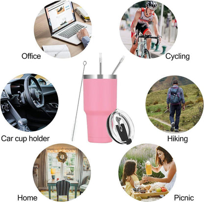 Livole 30oz 900ml Thermobecher Edelstahl Rosa mit Strohhalm