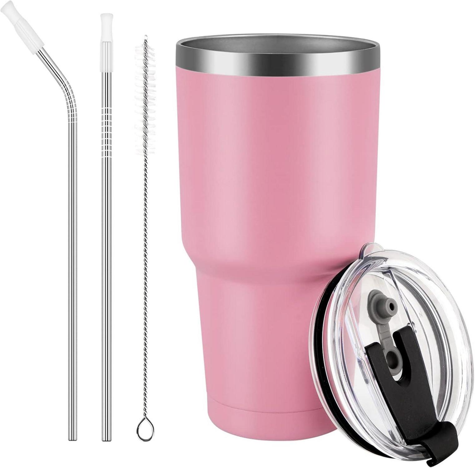 Livole 30oz 900ml Thermobecher Edelstahl Rosa mit Strohhalm