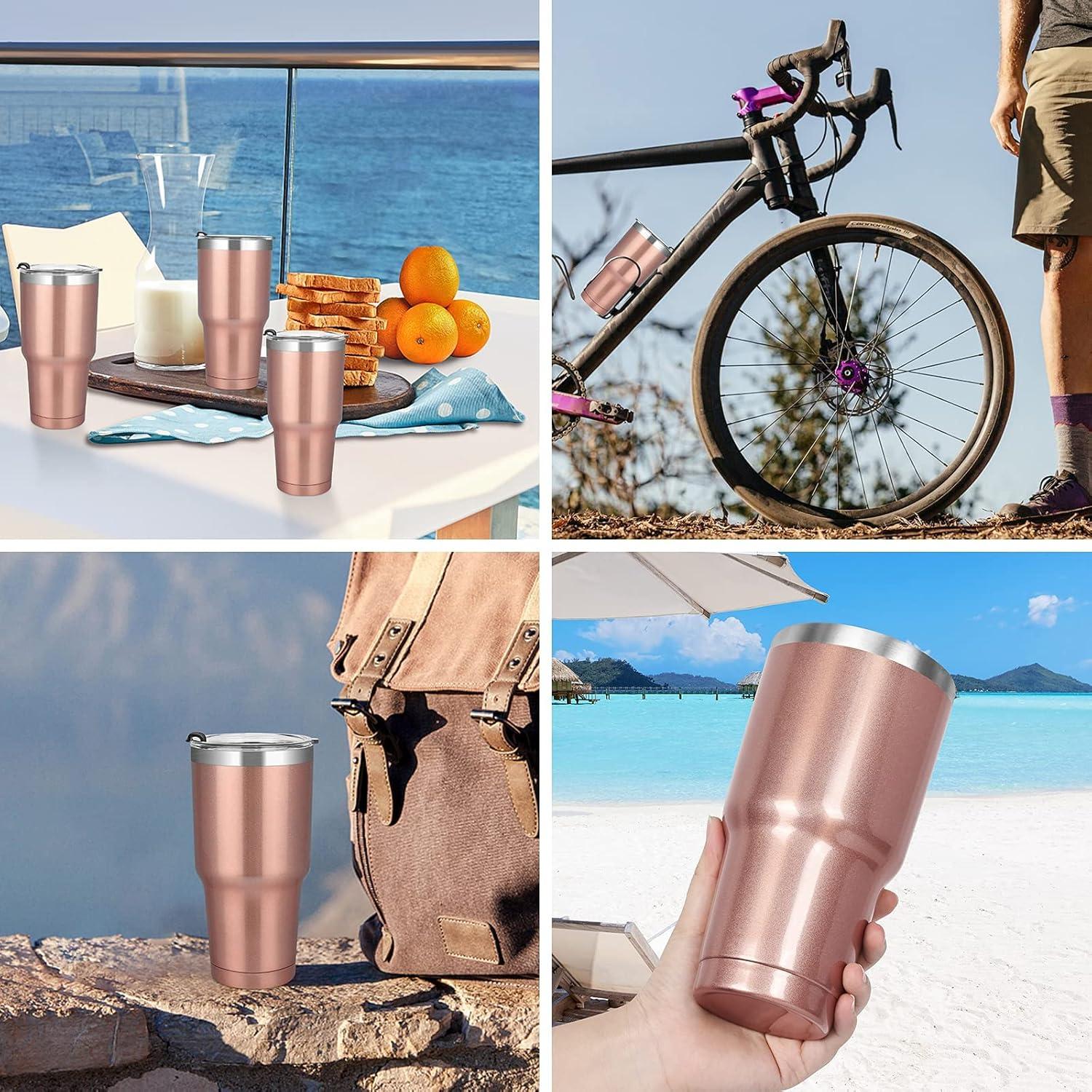 Livole 30oz Trinkbecher Roségold Edelstahl Becher Strohhalm Isolierter Kaffeebecher