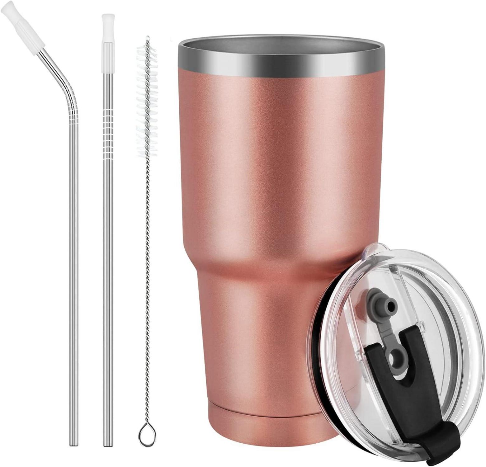 Livole 30oz Trinkbecher Roségold Edelstahl Becher Strohhalm Isolierter Kaffeebecher