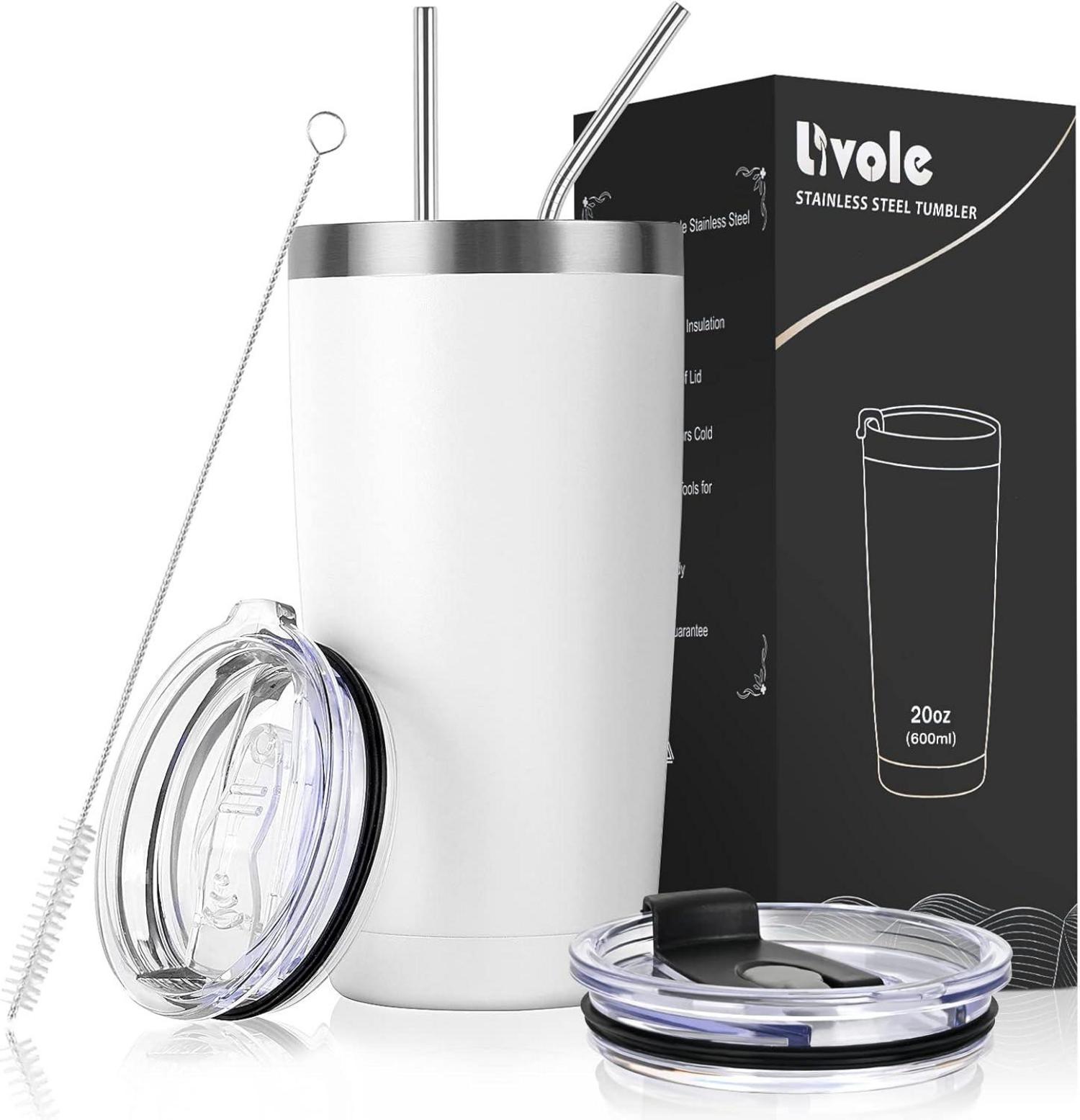 Thermobecher 600ml Edelstahl mit Strohhalm und