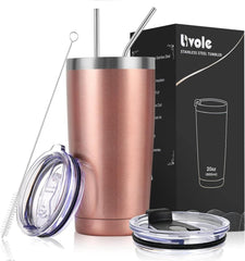 Livole Thermobecher 600ml Edelstahl Trinkbecher mit Strohhalm & Deckel