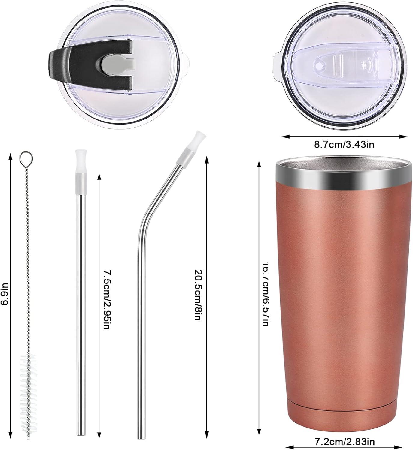 Livole Thermobecher 20oz 600ml Edelstahl Trinkbecher Roségold mit Deckel und Strohhalm