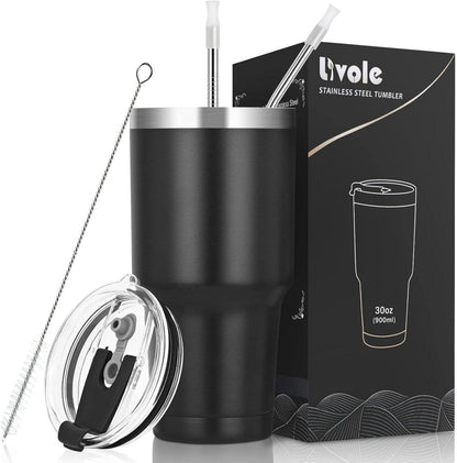 Livole 30oz Doppelwandiger Thermobecher mit Strohhalm