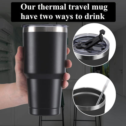 Livole 30oz Thermobecher mit Strohhalm - Schwarz