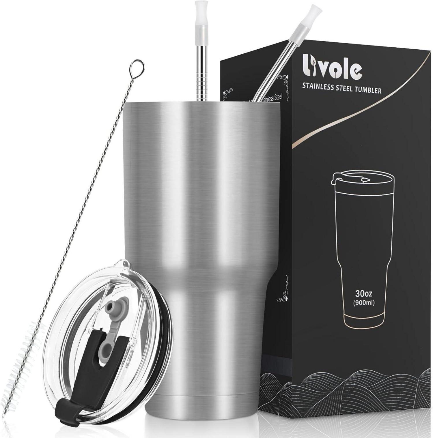 Livole 30oz Trinkbecher Edelstahl mit Strohhalm