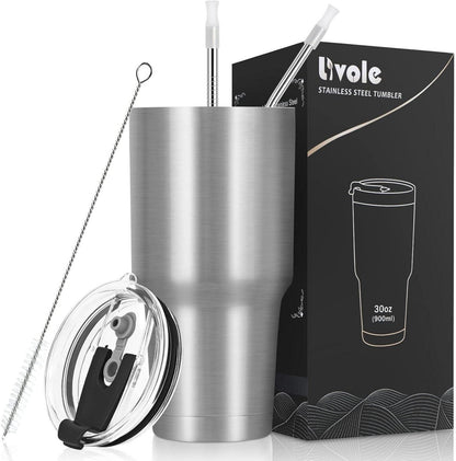 Livole 30oz Trinkbecher Edelstahl mit Strohhalm