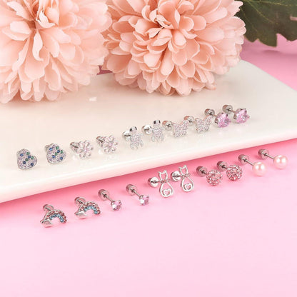 10er Set Kleine Ohrstecker Mädchen 316L Chirurgenstahl Zirkonia Tragus