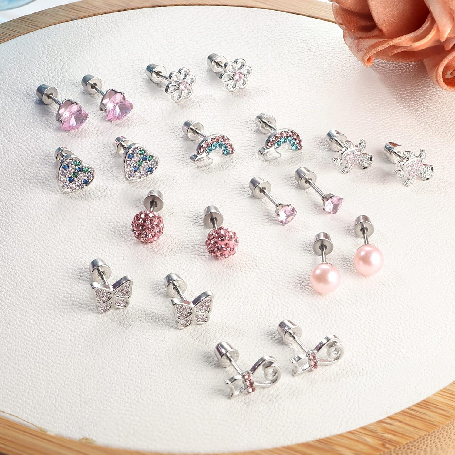 10 Paar Niedliche Mädchen Ohrstecker Set 316L Chirurgenstahl Zirkonia