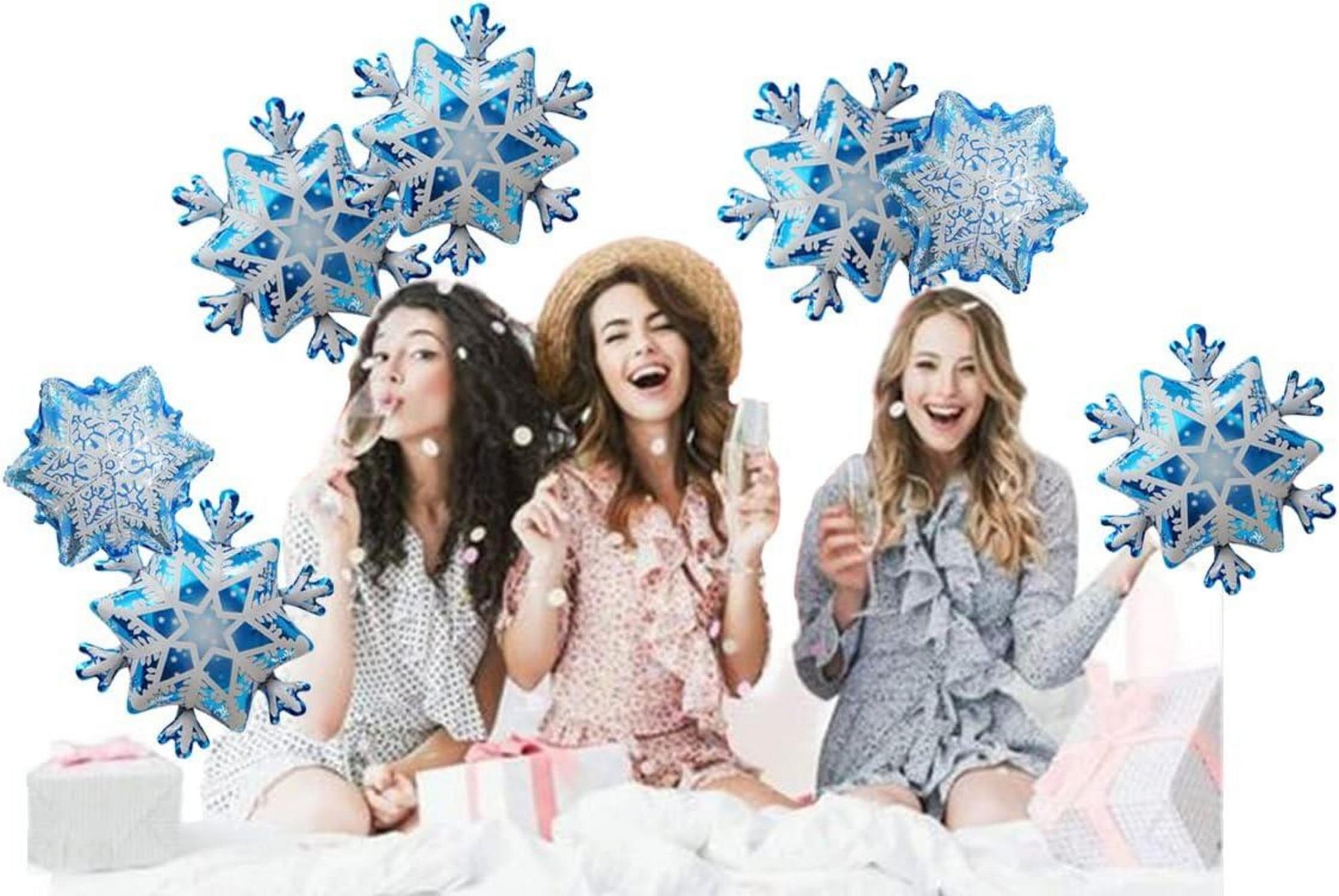 10 Stück Große Schneeflocken Weihnachts Winter Helium Ballons