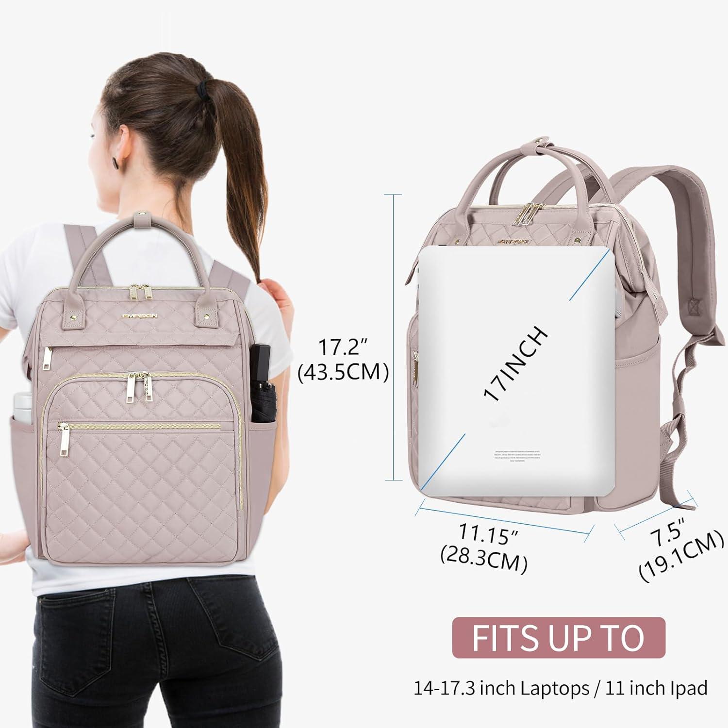 Damen Laptop Rucksack 17 Zoll Rosa USB-Anschluss RFID-Schutz
