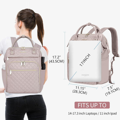 Damen Laptop Rucksack 17 Zoll Rosa USB-Anschluss RFID-Schutz