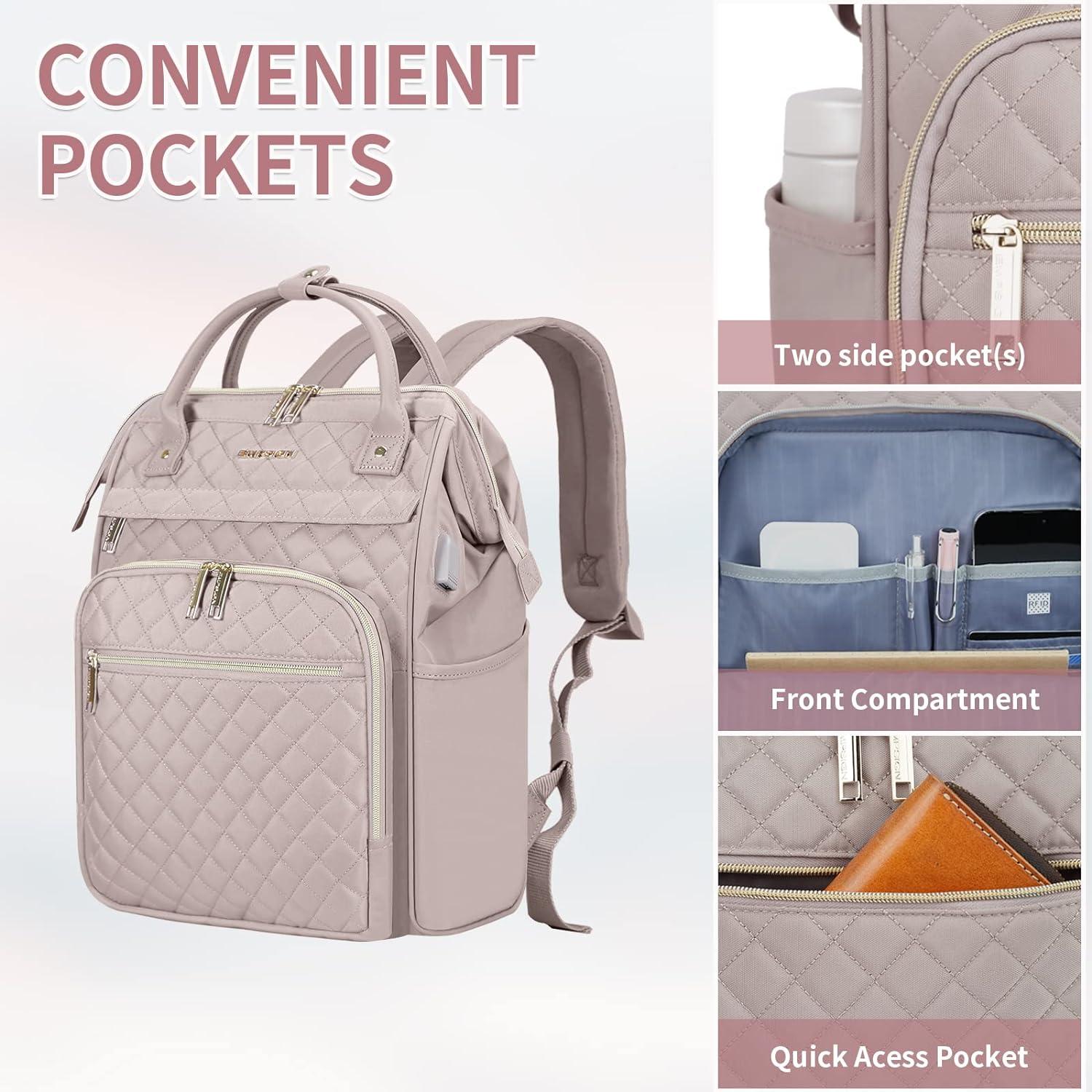 Rucksack Damen Laptop 17 Zoll Rosa Gesteppt USB-Anschluss RFID-Schutz