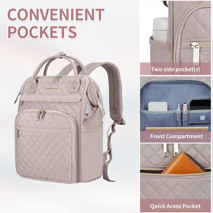 Rucksack Damen Laptop 17 Zoll Rosa Gesteppt USB-Anschluss RFID-Schutz