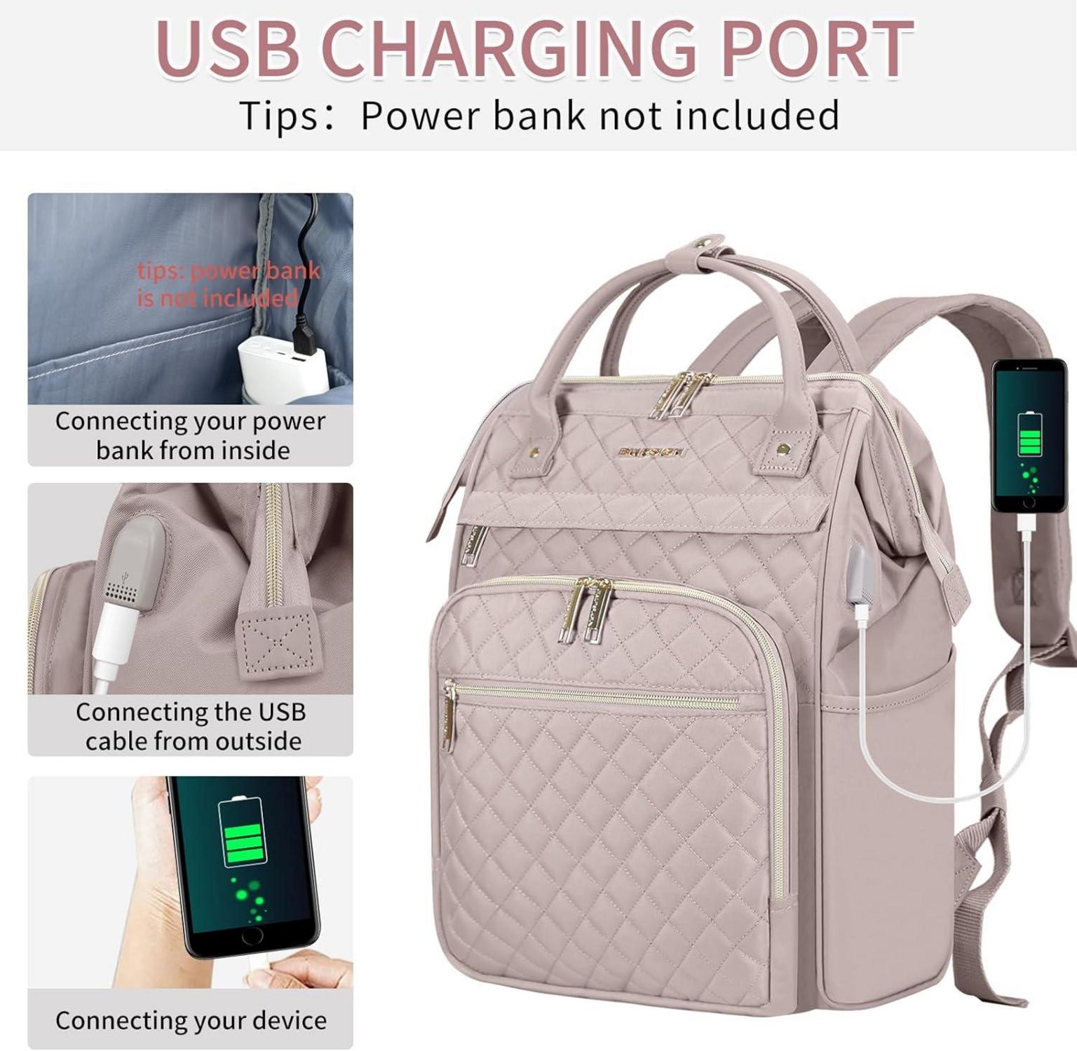Damen Laptop Rucksack 17 Zoll Rosa USB-Anschluss RFID-Design