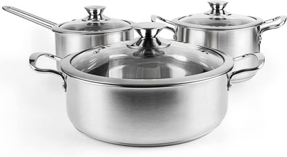 Edelstahl Kochtopfset mit Glasdeckeln und Griff, 6-teilig