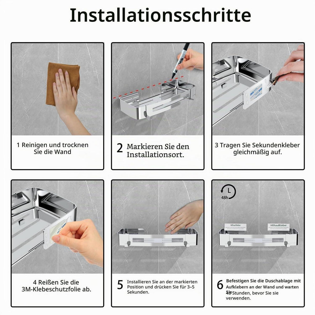 Duschablage Ohne Bohren, Edelstahl Eckregal mit Haken