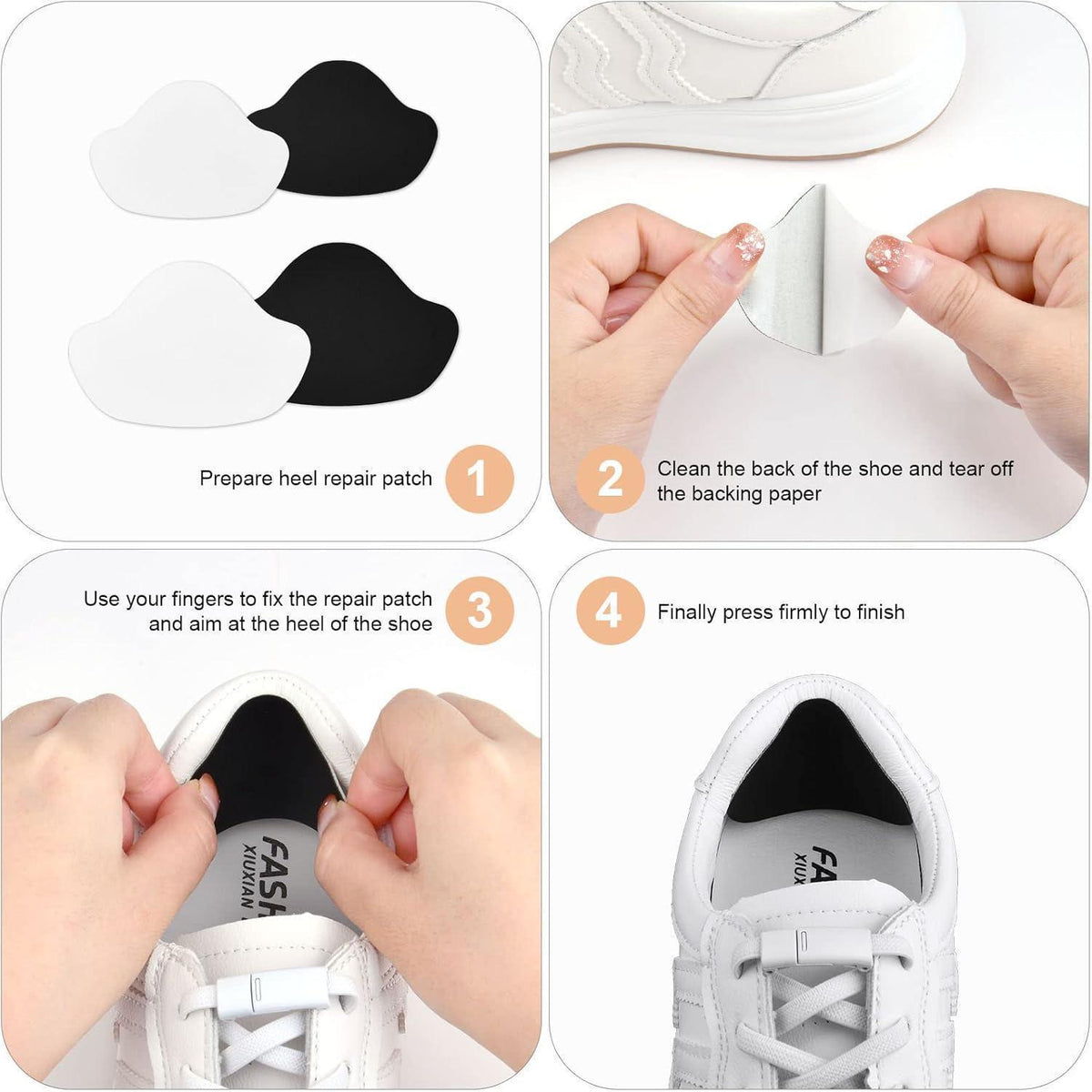 Sneaker Fersen Reparatur Patches, 12 Paar, Schwarz & Weiß