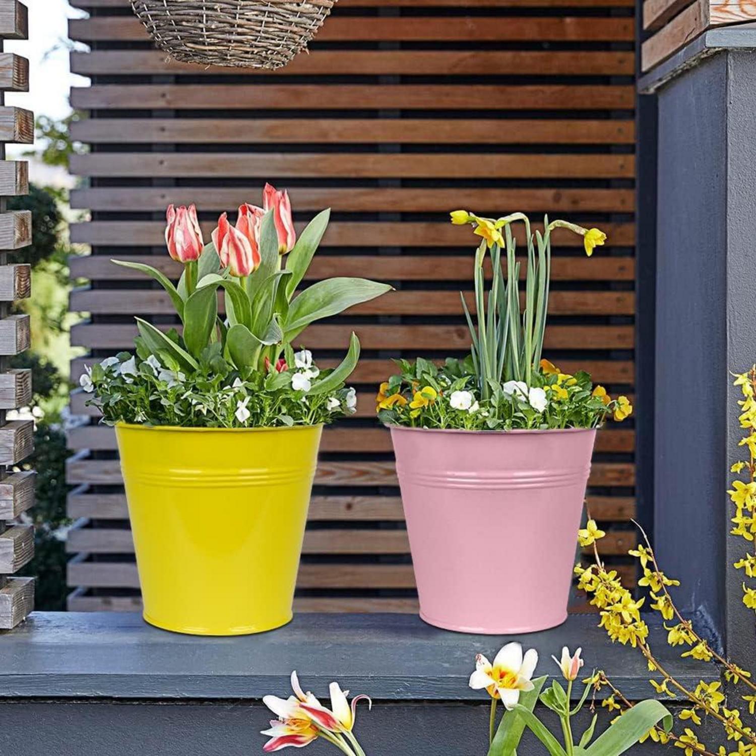 6er Set Hängende Blumentöpfe verzinkt - Dekoration für Balkon und Garten