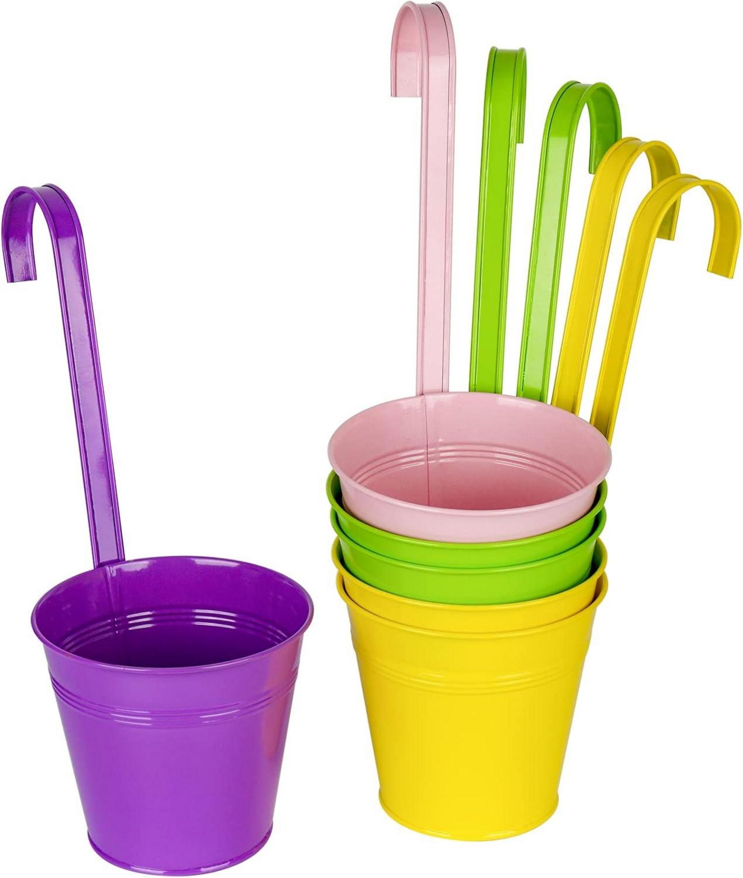 6er Set Hängende Blumentöpfe verzinkt - Dekoration für Balkon und Garten
