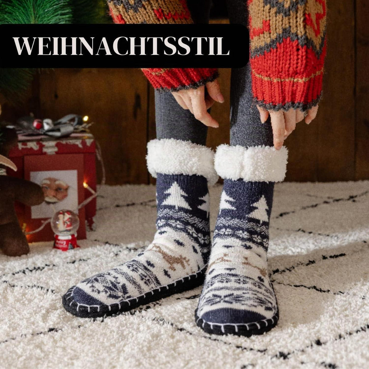 Damen Kuschelsocken Anti Rutsch Warme Hüttensocken Geschenk 36-40 Navy