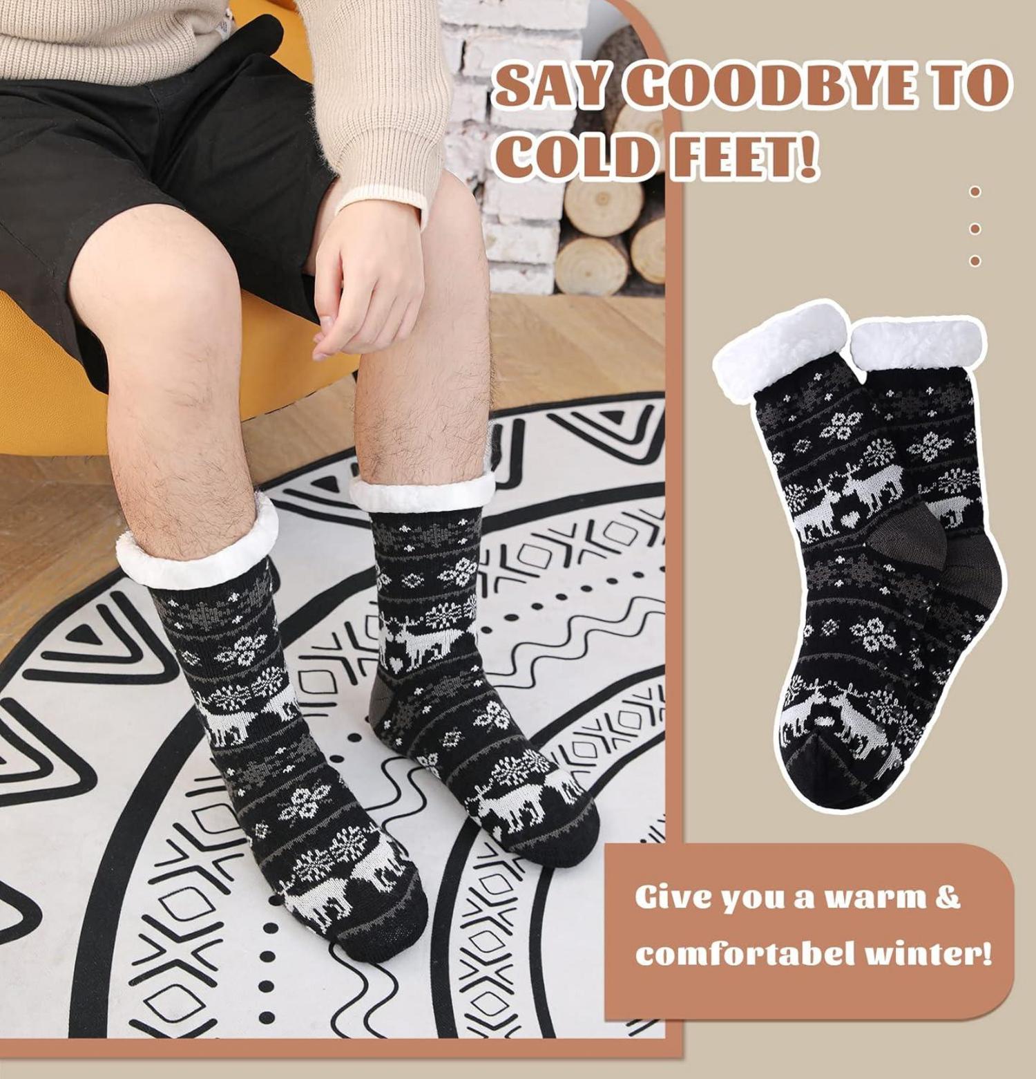 Warme Dicke Hausschuhe Socken Herren Anti Rutsch Thermosocken Deer