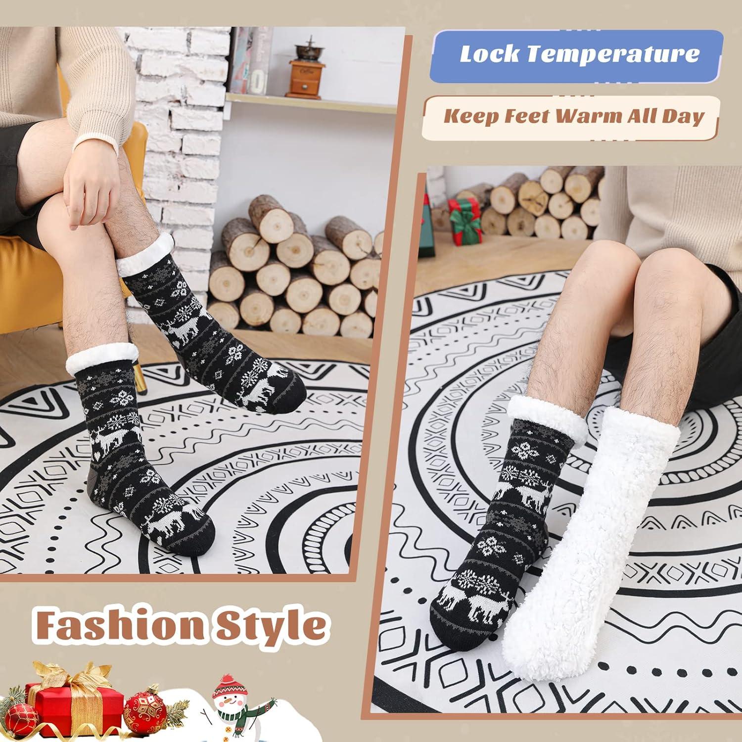 Herren Wintersocken Warm Anti-Rutsch Thermo Flauschig Schwarz