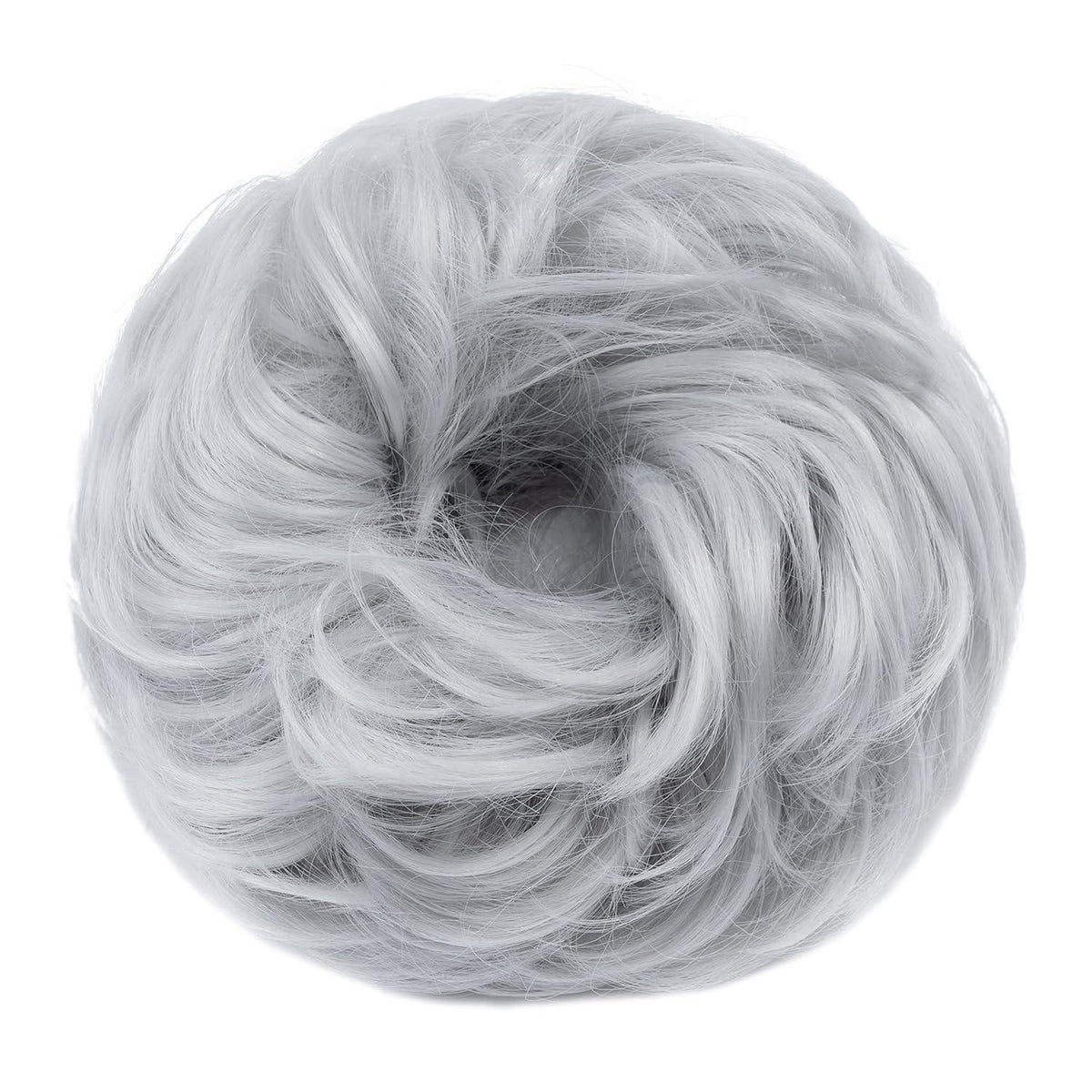 Voluminöser Dutt Haarteil Echthaar Silber Grau 55g